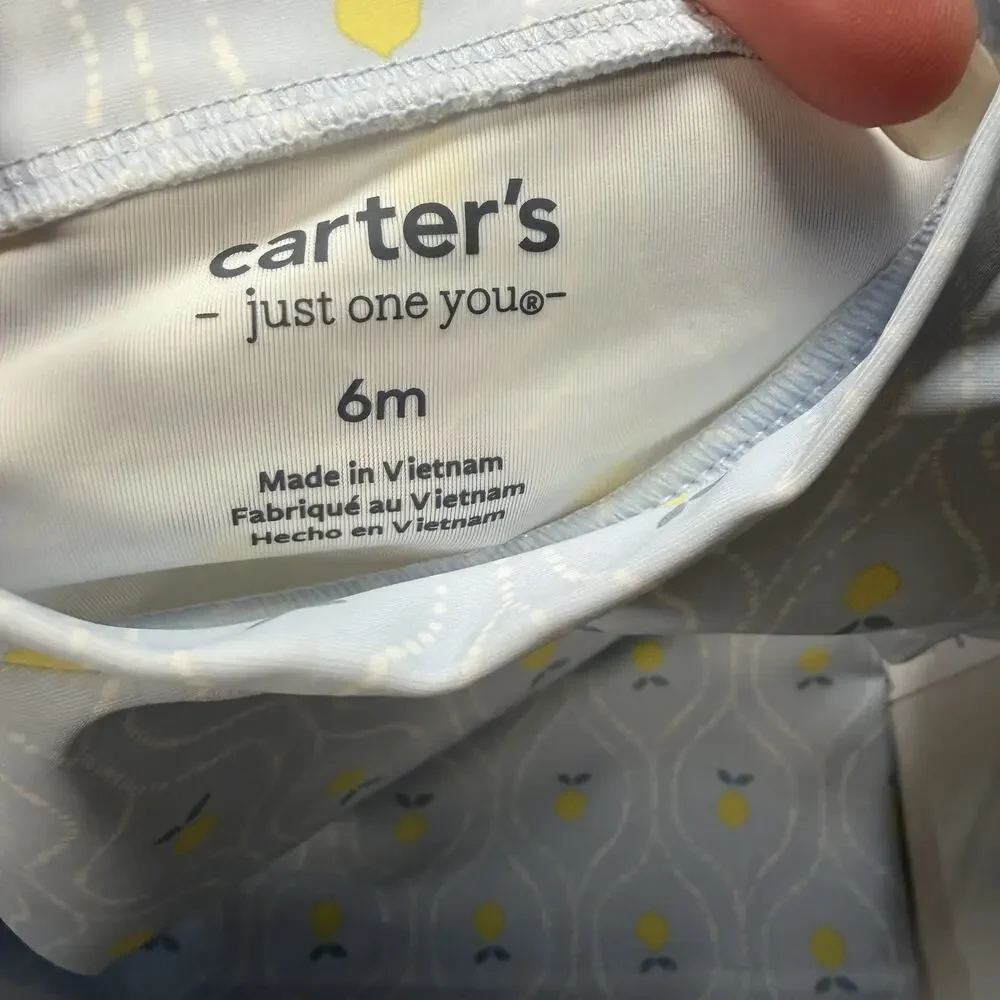 Carters Swimsuit Baby Girl 6M Two Piece Rashguard UPF 50+ Lemons Ruffles NWT